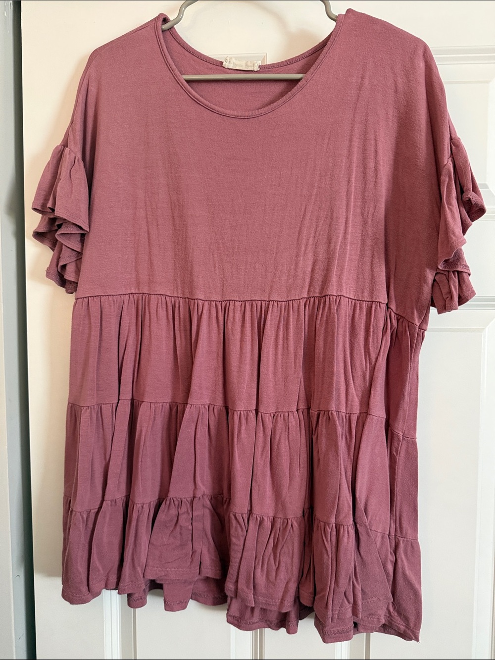 Beeson River Dusty Mauve Ruffle Sleeve Tiered Tunic